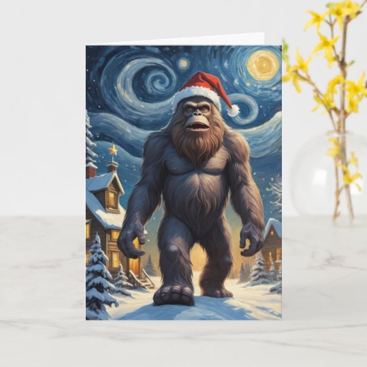 Sterrennacht Bigfoot Sasquatch Christmas Custom Kaart (Gele Bloem)