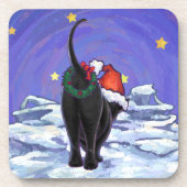 Sterrennacht Black Cat Kerstmis Bier Onderzetter (Voorkant)