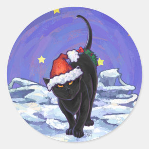 Sterrennacht Black Cat Kerstmis Ronde Sticker