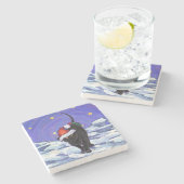 Sterrennacht Black Cat Kerstmis Stenen Onderzetter (Zijkant)