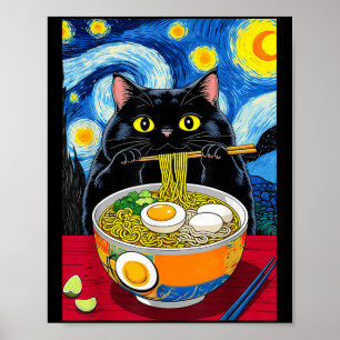 Sterrennacht Black Fat Cat Ramen Funny Black Fat C Poster