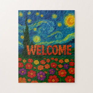 Sterrennacht Bloemrijke Welkomst Artistiek Ontwerp Legpuzzel
