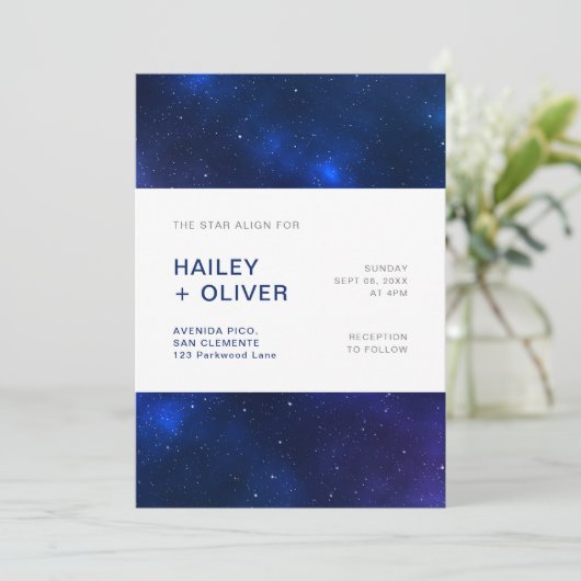Sterrennacht Blue Sky Galaxy Bruiloft Kaart (Staand voorkant)