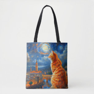 Sterrennacht boven Florence Ginger Cat Art Draagtas