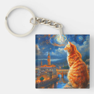 Sterrennacht boven Florence Kattenkunst van de S Sleutelhanger