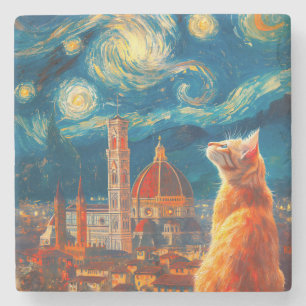Sterrennacht boven Florence Kattenkunst van de S Stenen Onderzetter