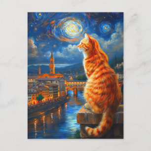 Sterrennacht boven Florence   Schattige Katten Kun Feestdagenkaart