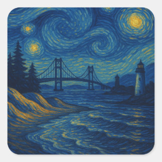 Sterrennacht Bridge-Sticker Vierkante Sticker