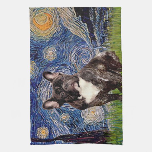 Sterrennacht - Brindle Franse Bulldog Theedoek (Verticaal)