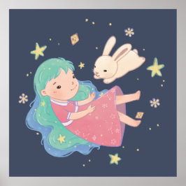 Sterrennacht Bunny & Girl illustratie Poster