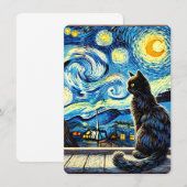 Sterrennacht Cat - grillige uitnodiging (Voorkant / Achterkant)