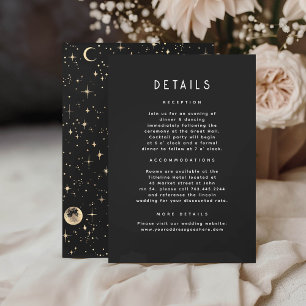 Sterrennacht Celestial Zwart Goud Bruiloft Details Informatiekaartje