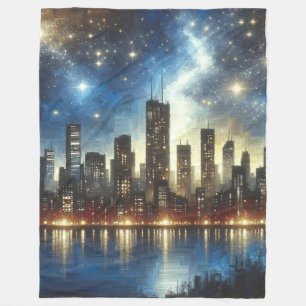 Sterrennacht Cityscape Reflections Fleece Deken
