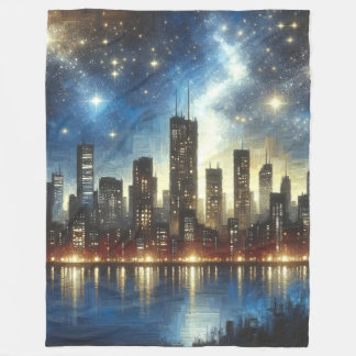 Sterrennacht Cityscape Reflections Fleece Deken