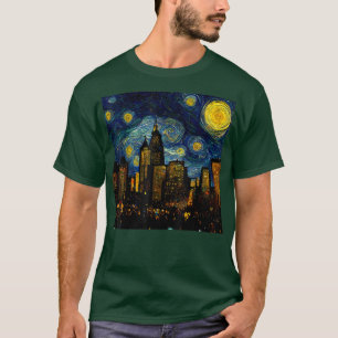 Sterrennacht Cityscape van Gogh Inspiration Art Mi T-shirt