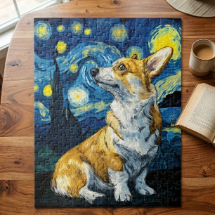 Sterrennacht Corgi-hond Impressionistische Kunst Legpuzzel
