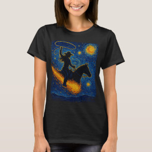 Sterrennacht Cowgirl: Westerne kunstprint van Van T-shirt