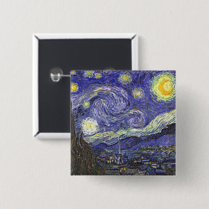 Sterrennacht door Vincent van Gogh Vierkante Button 5,1 Cm