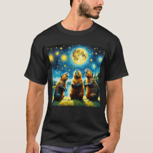 Sterrennacht Drie Bevers Huilen Bij Moon Van T-shirt