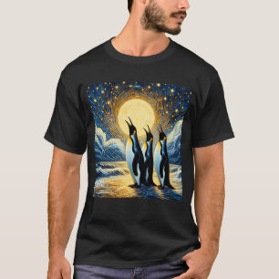 Sterrennacht Drie Pinguïns Huilen Bij Moon Van T-shirt