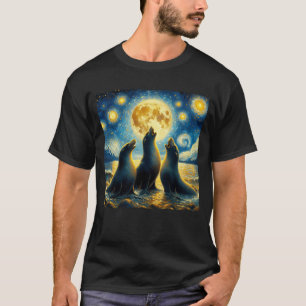 Sterrennacht drie zeehonden huilen bij Van Gogh T-shirt