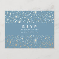 Sterrennacht Dusty Blue en Gold Wedding RSVP