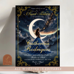 Sterrennacht Dusty Blue Sweet Sixteen Invitation Kaart