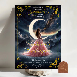 Sterrennacht Dusty Pink Quinceañera Uitnodiging