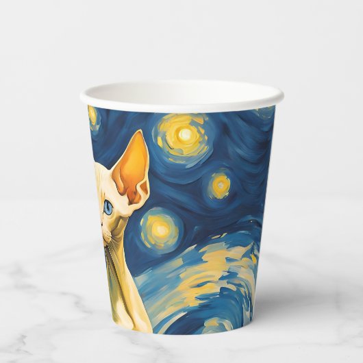 Sterrennacht Elf Sphynx Kat Kunst Feestartikelen Papieren Bekers (Achterkant)
