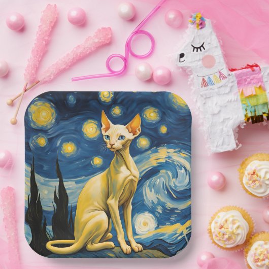 Sterrennacht Elf Sphynx Kattenviering Papieren Bordje (Feest)