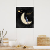 Sterrennacht en Crescent Moon Poster (Keuken)