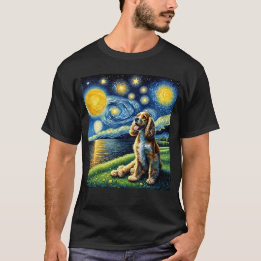 Sterrennacht Engelse Cocker Spaniel Hond Van Gogh T-shirt (Voorkant)