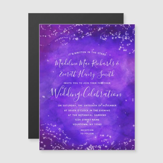 Sterrennacht Galaxy magnetische bruiloft uitnodigi Uitnodiging (Voorkant / Achterkant)