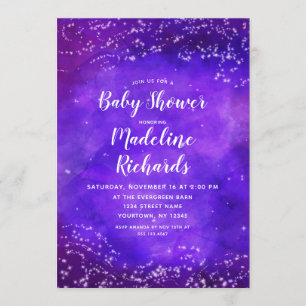 Sterrennacht Galaxy Paarse Baby shower Invitation Kaart