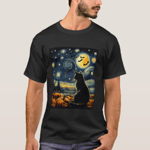 Sterrennacht Halloween Kostuum Zwarte Kat Pompoene T-shirt