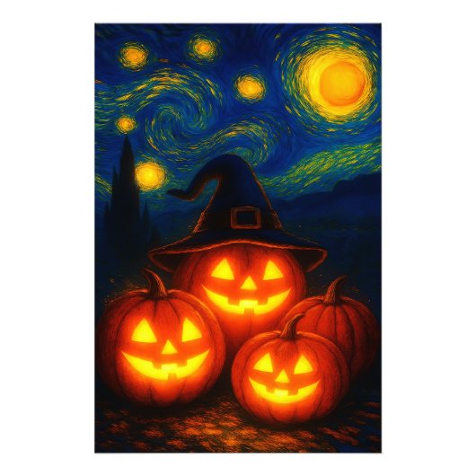 Sterrennacht Halloween Pumpkins Poster (Voorkant)