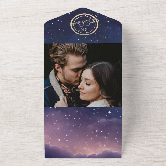 Sterrennacht Hemelse bruiloft All In One Uitnodiging (Buitenkant)