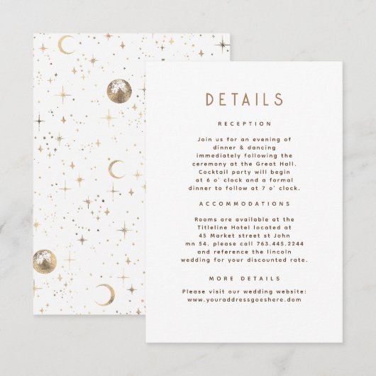 Sterrennacht hemelse bruiloft details informatiekaartje (Voorkant / Achterkant)