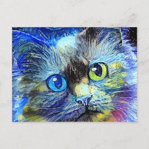 Sterrennacht Impressionist Tabby Cat Portrait Briefkaart
