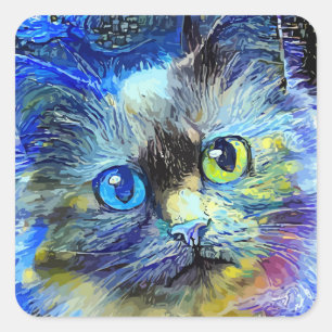 Sterrennacht Impressionist Tabby Cat Portrait Vierkante Sticker