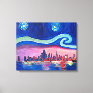 Sterrennacht in Chicago - inspiratie van Van Gogh Canvas Afdruk