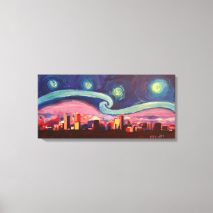 Sterrennacht in Denver Colorado Skyline Canvas Afdruk