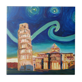 Sterrennacht in Pisa met Leaning Tower Tegeltje