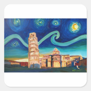 Sterrennacht in Pisa met Leaning Tower Vierkante Sticker