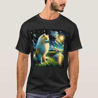 Sterrennacht Japanese Spitz Dog Van Gogh Lover T-shirt