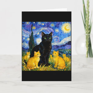 Sterrennacht Kat Artistieke Zwarte Kat & Kittens Kaart