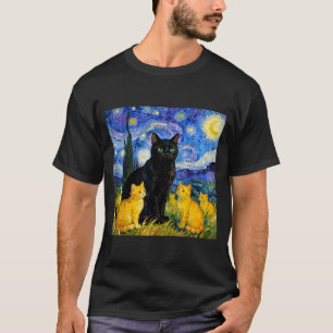 Sterrennacht Kat Artistieke Zwarte Kat & Kittens T-shirt