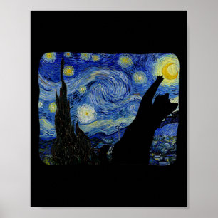 Sterrennacht Kat Shirt Van Gogh Kat Liefhebber Kat Poster