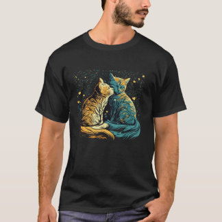 Sterrennacht kat van gogh kat grappige koppels kat t-shirt