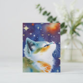 Sterrennacht Kat Waterverf Briefkaart (Staand voorkant)